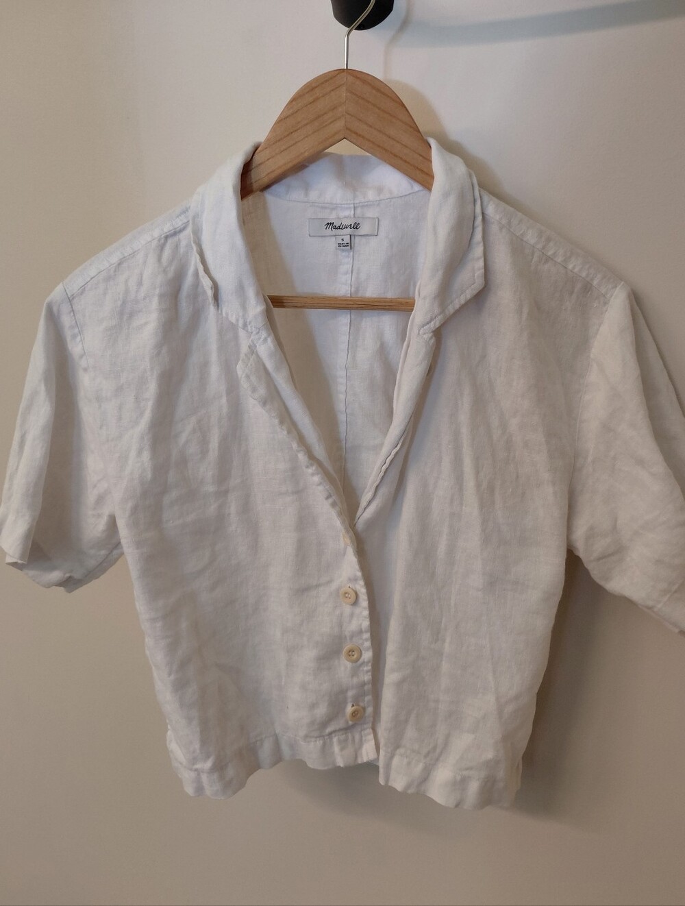 Madewell White Linen Short-Sleeve Button Front Crop